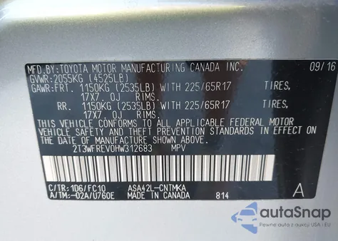 2017 Toyota Rav4 Xle from USA, damaged, VIN 2T3WFREV0HW312683